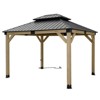 Aoodor 10 x 12 ft Wooden Frame Gazebo with 2-Tier Galvanized Metal Hardtop Roof, Outdoor Patio Gazebo with Charging Socket - 3 of 4