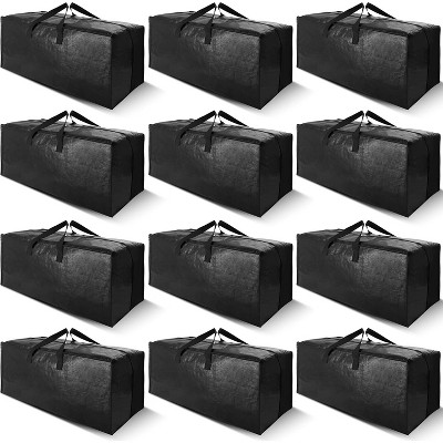 12 Pack Heavy Duty Extra Large Moving Bags with Backpack Straps - Strong Handles & Zippers, Storage Totes For Space Saving, Black