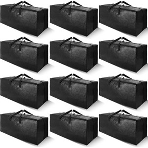 12 Pack Heavy Duty Extra Large Moving Bags with Backpack Straps - Strong Handles & Zippers, Storage Totes For Space Saving, Black - 1 of 1