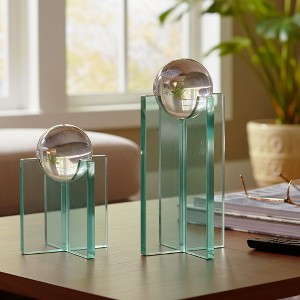 Decorative Glass Sculpture Sphere for Home Decor - Contemporary Ornaments for Shelf, Coffee Table, and Office Decor Accent - Set of 2, 12", Clear - 1 of 4