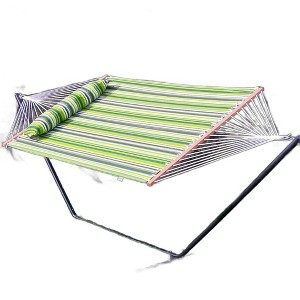 HomeRoots Green And Yellow Striped Double Hammock - 1 of 4