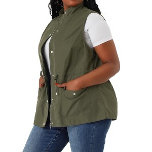 Agnes Orinda Women's Plus Size Utility Cargo Pockets Drawstring Waist Sleeveless Scrub Vests - 1 of 4