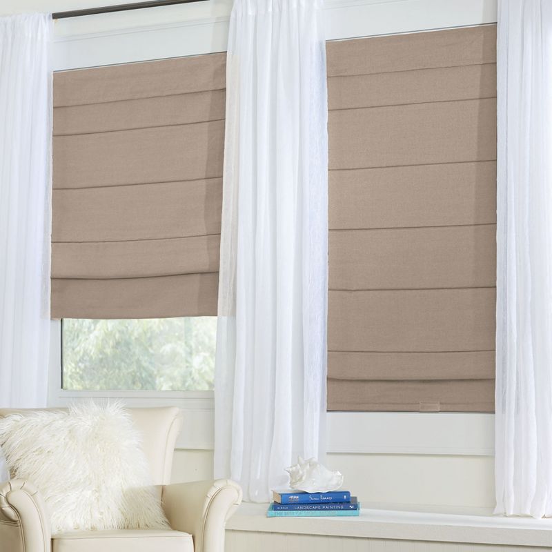 BrylaneHome Cordless Large Fold Woven Blackout Roman Shade Window Shade, 1 of 2