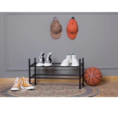 J&V TEXTILES Expandable Shoe Rack, Stackable Shoe Rack for Closet, Small Shoe Rack Organizer for Entryway, Adjustable Shoe Rack for Garage