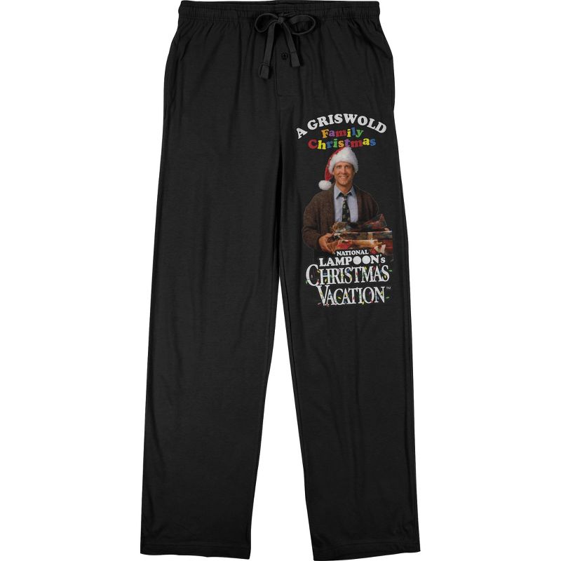 National Lampoon’s Christmas Vacation Clark Griswold Santa Men’s Black Drawstring Sleep Pajama Pants, 1 of 2