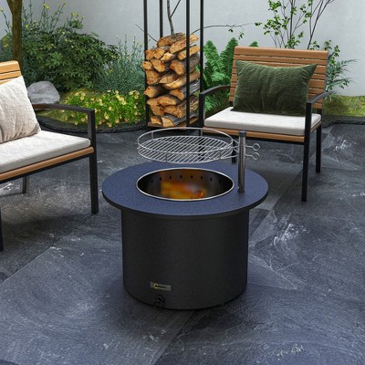 CAVINAS 25" Fire Pit with Poker Outdoor Fire Pit Durable Firepit with Grill for Outdoor Grilling and Travel