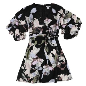 bar III Womens Bubble-Sleeve Wrap Dress - 1 of 2