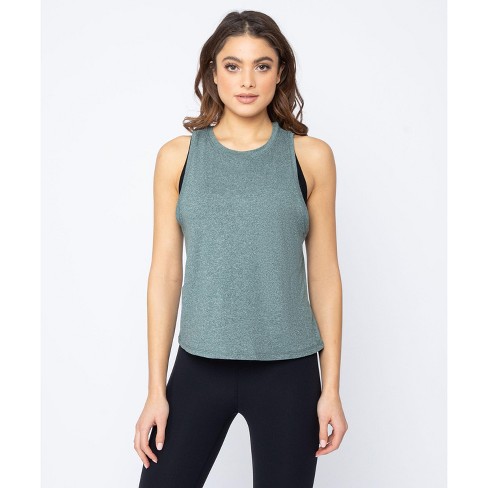 Yogalicious Womens Heavenly Ribbed Tara Cropped Short Sleeve Top With  Built-in Bra - Tourmaline/htr.grey - X Small : Target