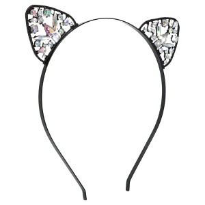 Unique Bargains Women's Elegant Faux Diamond Cat Ears Headband 6.30"x6.10" Black 1 Pc - 1 of 4