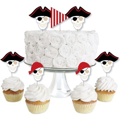 Big Dot of Happiness Beware of Pirates - Dessert Cupcake Toppers - Pirate Birthday Party Clear Treat Picks - Set of 24