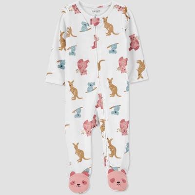 Image of Carter's Just One You® Baby Girls' Safari Footed Pajama - Ivory/Pink Newborn