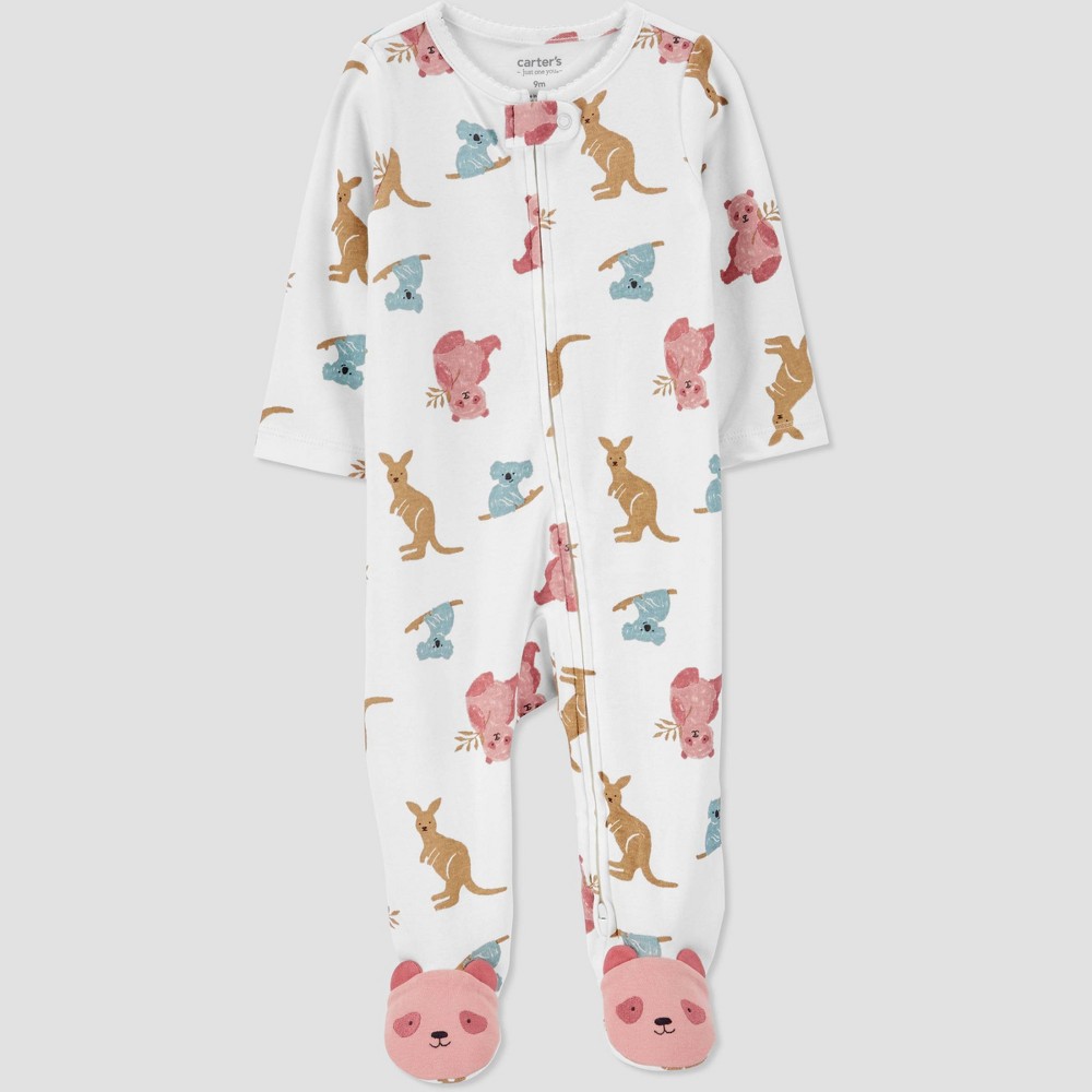 Carter's Just One You Baby Girls' Safari Footed Pajama - Ivory/Pink 3M