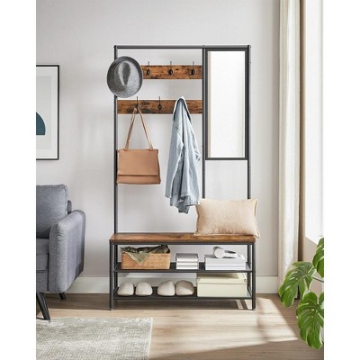 Rustic Brown and Black Hall Tree with Storage Bench