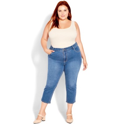 Women's Plus Size Slit Denim Capri - Medium Wash