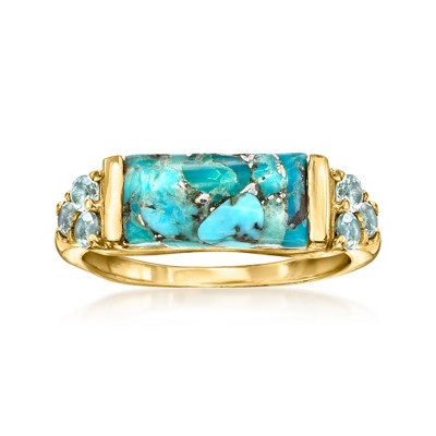 Ross-Simons Turquoise and 0.70 ct. t.w. Sky Blue Topaz Ring in 18kt Gold Over Sterling