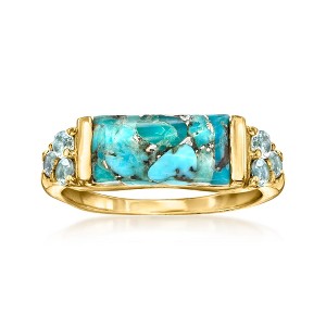 Ross-Simons Turquoise and 0.70 ct. t.w. Sky Blue Topaz Ring in 18kt Gold Over Sterling - 1 of 4