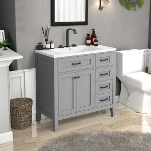 NicBex 35.9" Bathroom Storage Cabinet with Sink, Bathroom Vanity, 3 Drawers and 1 Spacious Cabinet for Bathroom, Gray - 1 of 4