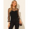 Allegra K Women's Lace Round Neck Heart Dots Sheer Long Mesh Sleeve Top - 2 of 4