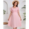 Coolmee Women Maternity Smocked Button Dress Summer Ruffle Short Sleeve Square Neck Casual Flowy Midi Dress Photoshoot Baby Shower Pink S - 2 of 4