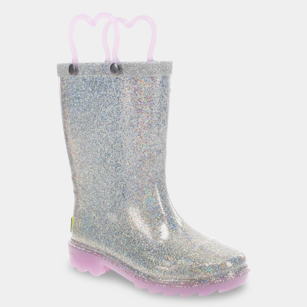5T Light Up Western Chief Toddler Abby Glitter Boots - Silver 5T: Waterproof Mid Calf Rain Boots, Light Up Detail, Pull-On Style