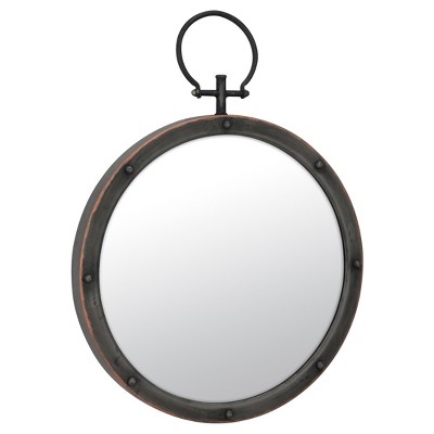 15.7" Round Metal Wall Mirror with Rivet Trim Dark Gray - Stonebriar Collection