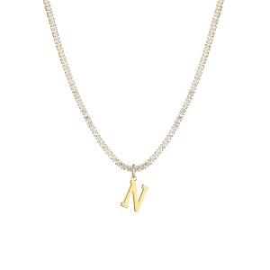 Adornia 14k Gold Plated Tennis Necklace with Initial Charm - 1 of 3