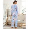 Womens Pajama Sets Round Neck Pajama Tops with Pant Side Pocket Pajama Pants Floral/Leopard Pajamas Long Sleeve Sleepwear - 2 of 4