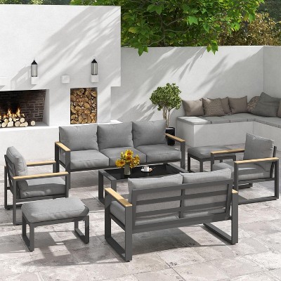 Heynemo Aluminum Patio Furniture Set, 7 Piece Outdoor Conversation Set with Coffee Table, Metal Patio Furniture Set for Porch Backyard Garden