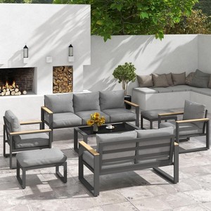 Heynemo Aluminum Patio Furniture Set, 7 Piece Outdoor Conversation Set with Coffee Table, Metal Patio Furniture Set for Porch Backyard Garden - 1 of 4