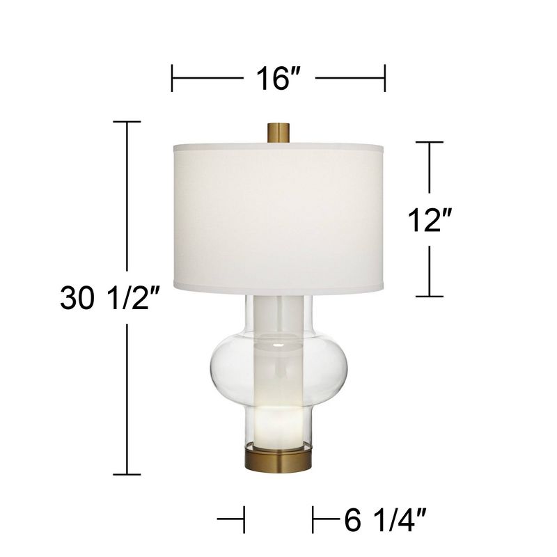 Possini Euro Design Blake Modern Mid Century Table Lamp 30 1/2" Tall Clear Glass Frosted Tube with Nightlight White Drum Shade for Bedroom Living Room, 4 of 10