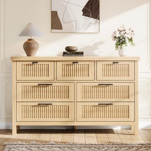 47.4'' Fluted 7-Drawer Dresser - Wood Storage Cabinet w/30lb Drawers, TV Stand for Bedroom/Living Room (Oak/White Oak) - 1 of 4