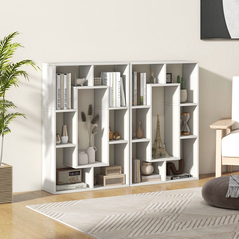 Costway 2 PCS 7-Cube Geometric Bookshelf with Anti-Toppling Device Modern Open Bookcase White/Grey/Natural, 2 of 11