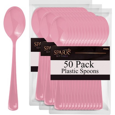 Plastic Spoons Disposable 50 Pack, Heavy Duty Plastic Silverware, Plastic Cutlery Ideal for Hot and Cold Food, Plastic Utensils - SparkSettings
