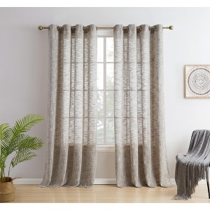 HLC.ME Madison Faux Linen Textured Thicker Sheers Privacy Light Filtering Window Grommet Curtains Drapery Panels, Set of 2 - 1 of 4
