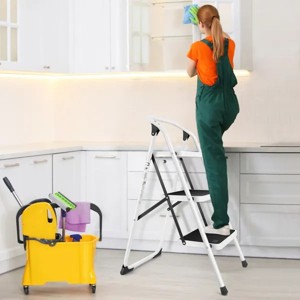 Racxily Folding 3-Step Ladder, Folding Step Stool with Anti-Slip Wide Pedal, Aluminum Step Ladders, White - 1 of 4