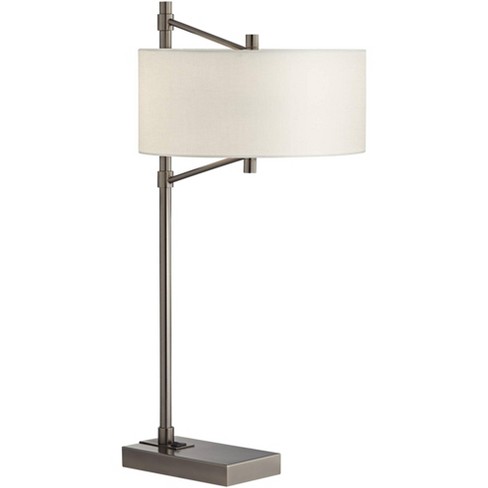 Pacific Coast Lighting Hugo 28" Tall Modern Industrial Table Lamp USB Port Brown Gunmetal Finish Metal Single White Shade Living Room Charging Bedroom - image 1 of 4