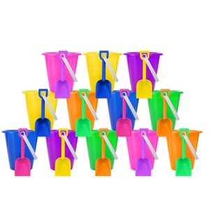 4E's Novelty 12 Pack Beach Buckets with Shovels, 7" Sand Buckets Bulk for Kids Outdoor Play - 1 of 4