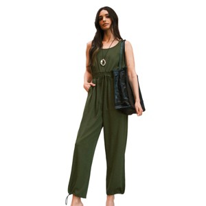 Women's Olive Sleeveless Scoop Neck Straight Leg Jumpsuit - Cupshe - 1 of 4