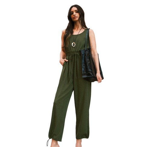 Women's Olive Sleeveless Scoop Neck Straight Leg Jumpsuit - Cupshe - image 1 of 4