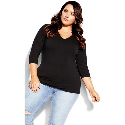 Ccx | Women's Plus Size Sweet 3/4 Sleeve Top - Black - 20w : Target