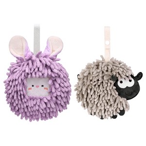 REGALWOVEN Cute Decorative Funny Sheep Shape Fast Drying Hanging Hand Towels 7" x 7" 2 Pcs - 1 of 4