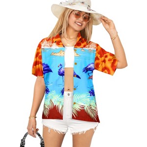 LA LEELA Women's Button Down Blouses Casual Summer Beach Party Tropical Blouses Short Sleeve Vacation Shirts Hawaiian for Women - 1 of 4