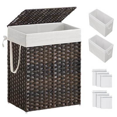 SONGMICS Laundry Hamper with Lid Clothes Hamper with 2 Removable Liner Bags & 6 Mesh Bags