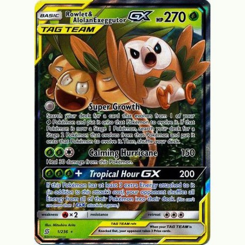 Pokemon Trading Card Game Unified Minds Ultra Rare Holo Rowlet And