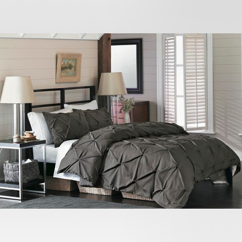 Gray Pinched Pleat Duvet Cover Set Full Queen 3 Piece