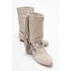 Selora - Beige Suede Leather Buckle Western Boot (Women) beige suede 7 Forever & Always Shoes US - 2 of 4