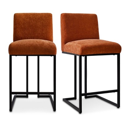 Set of 2 Terra Upholstered Fabric Counter Height Bar Stools with Black Metal Sled Legs