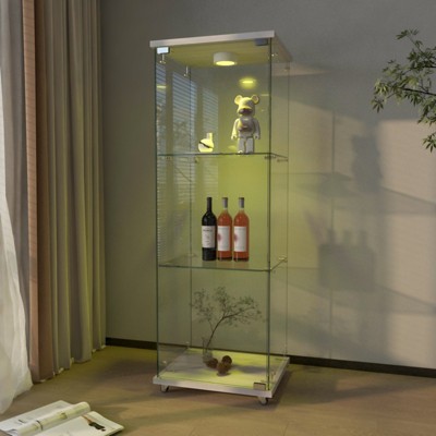 FURNIinspire Utility Storage Cabinets Elegant Showcase with Reinforced Glass Shelves and Dual Mounting Options, White, 16.73"*14.37"*47.91"