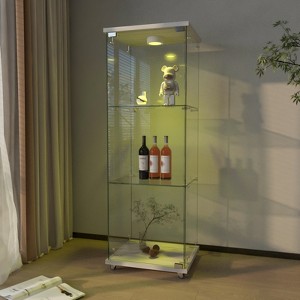 FURNIinspire Utility Storage Cabinets Elegant Showcase with Reinforced Glass Shelves and Dual Mounting Options, White, 16.73"*14.37"*47.91" - 1 of 4