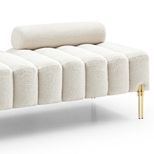 CAVINAS 53.2" Modern End of Bed Sofa Fabric Upholstered 2 Seater Sofa Couch Fuzzy Sofa Stool with Gold Metal Legs for Living Room - 1 of 4